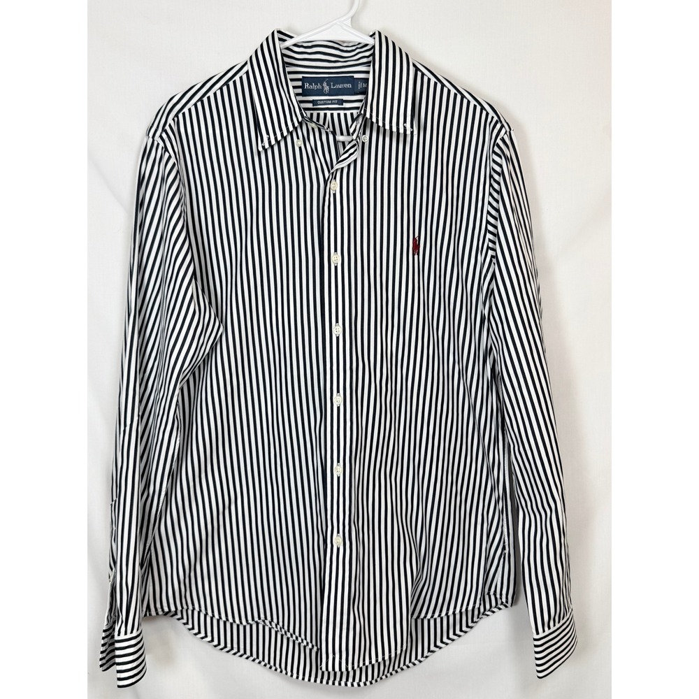 Ralph Lauren Mens Button Down Shirt M Red Pony Striped Custom Fit Long Sleeve